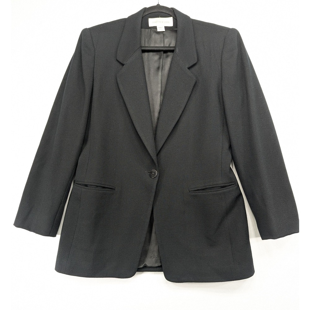 Jones New York Black 100% Worsted Wool‎ Single Button Blazer Jacket Size 10 USA